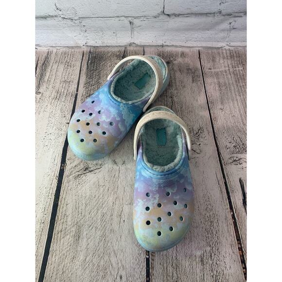CROCS Girl’s Classic Marbled Lined Tie Dye Clogs / Size: J2 - Picture 1 of 10
